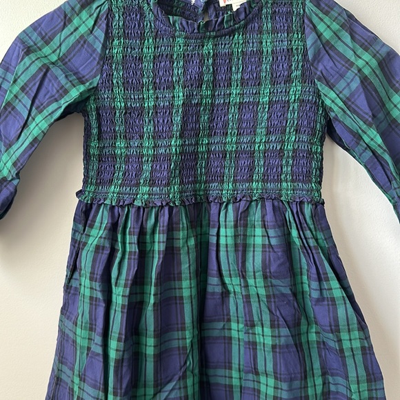 Crewcuts by J Crew Long Sleeved blue green tartan ruffle collar smocked dress 5 - Picture 5 of 7